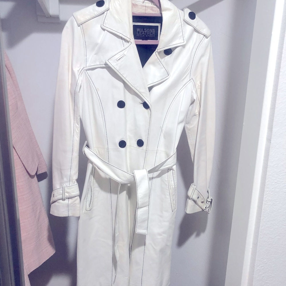 Wilson White Leather Trench Coat